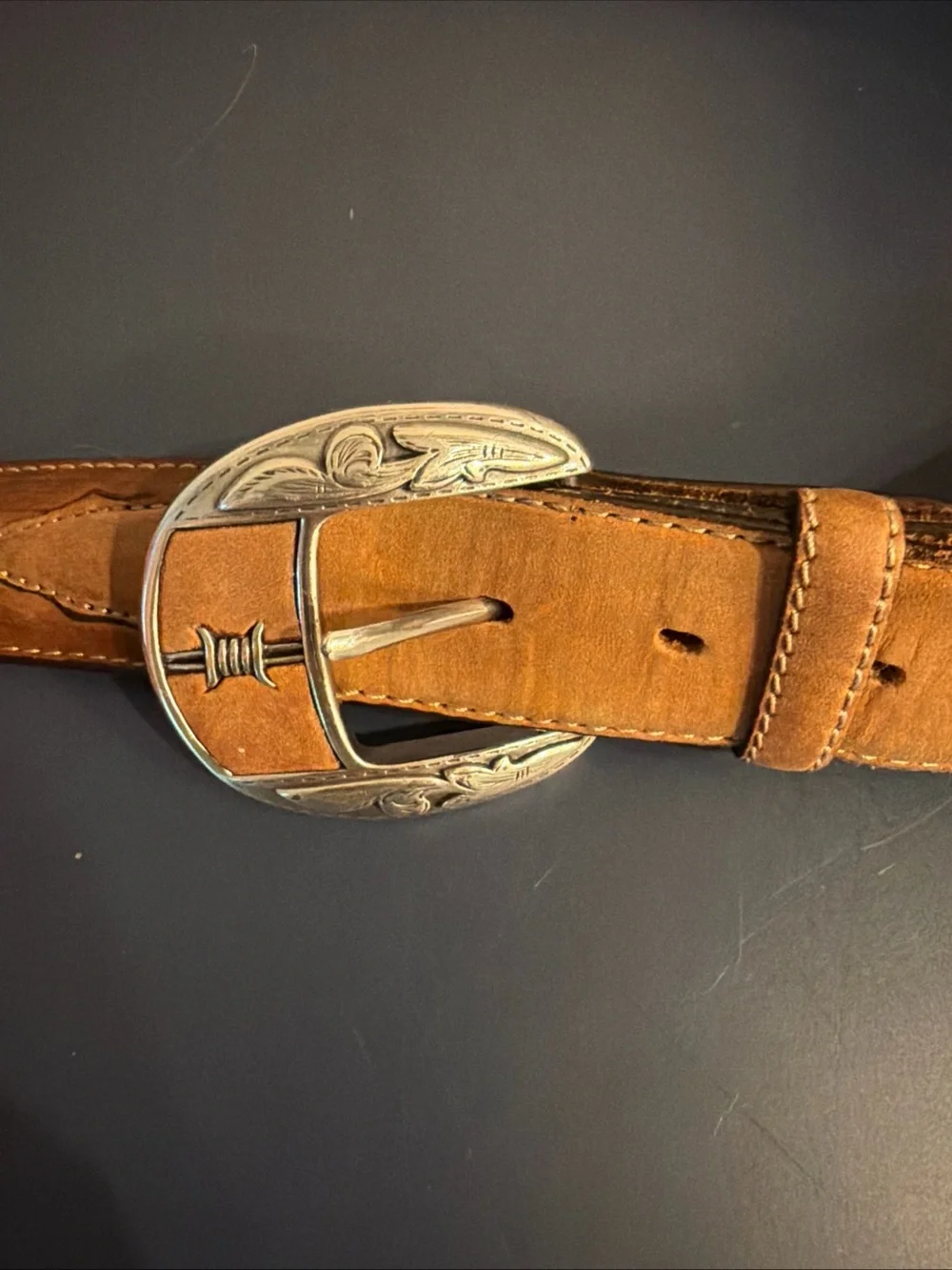 Justin Boots Barbed Wire Western Cowboy Belt Brown Size 42